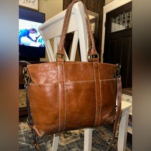Patricia Nash Briwn Leather Tote Handbag Crossbody convertible XL GUC